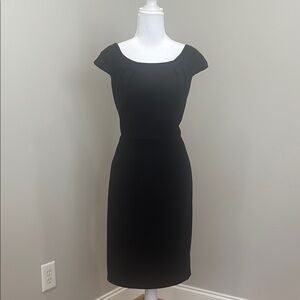 Roulette Black Ribbed Midi Dress with Cap Sleeves